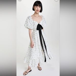 Sister Jane White Floral Puff Sleeve Dress with Black Statement Bow (RARE)